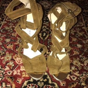 Jimmy Choo suede Army Green Wrap Heels sz 39.5